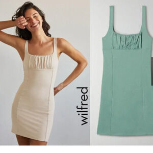 Aritzia Orbit Ruched Square Neckline Stretch Mini Dress Sea Green Sz M